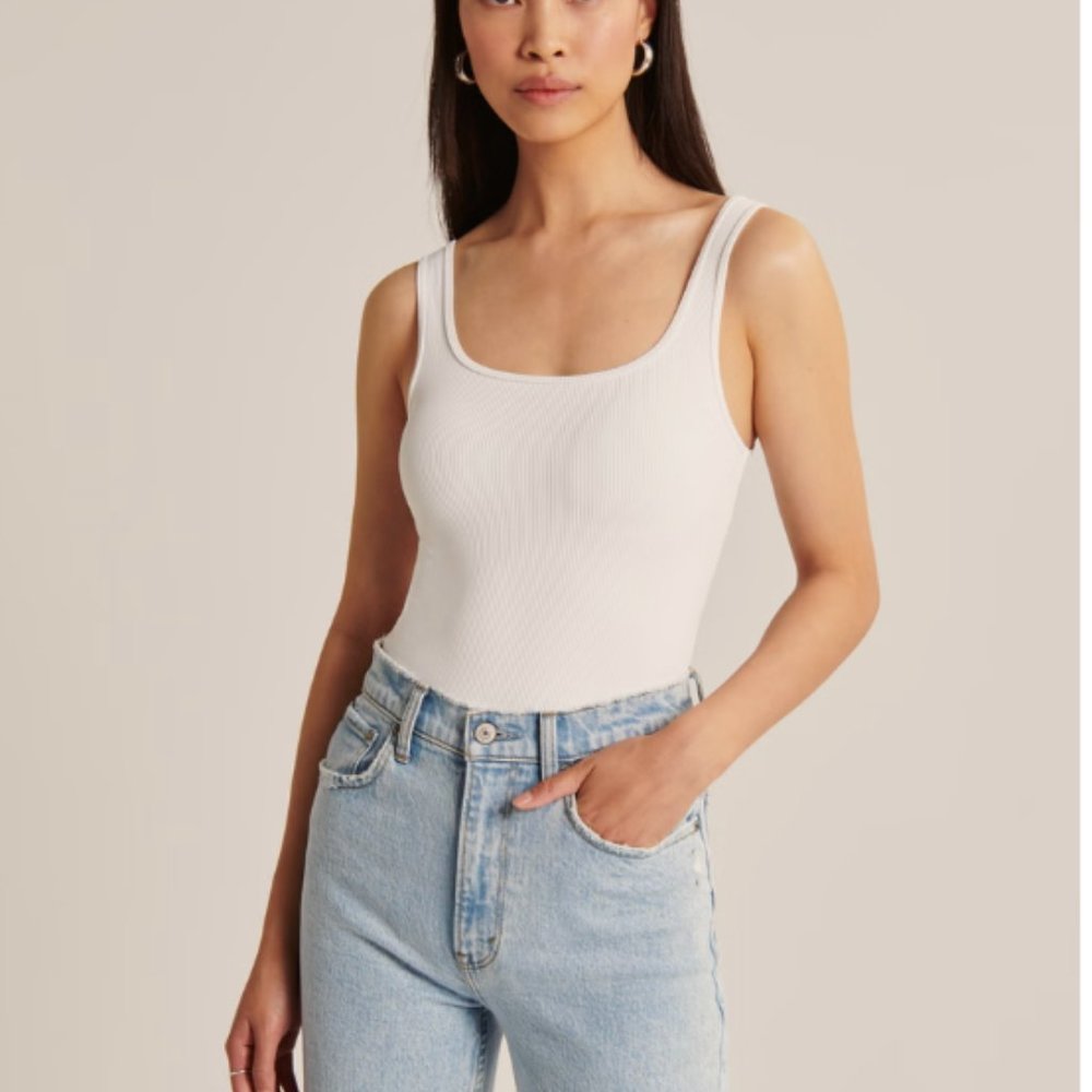 Abercrombie Soft Matte Seamless White Squareneck Top